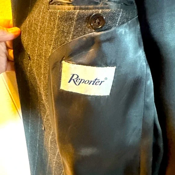 Reporter gentlemen’s 3/4 length 4 button pinstripe wool Blazer XL handmade Italy